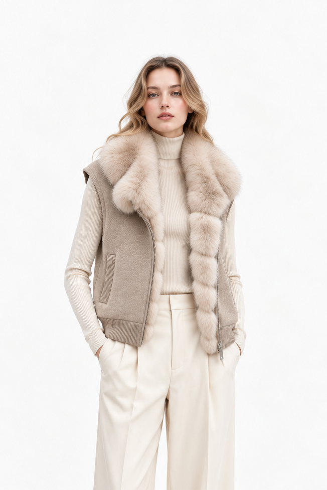 The Oat Milk Cashmere & Fur Vest