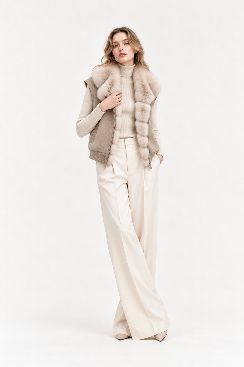 The Oat Milk Cashmere & Fur Vest